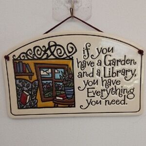 Inspirational Wall Plaque with Garden and Library Books Design